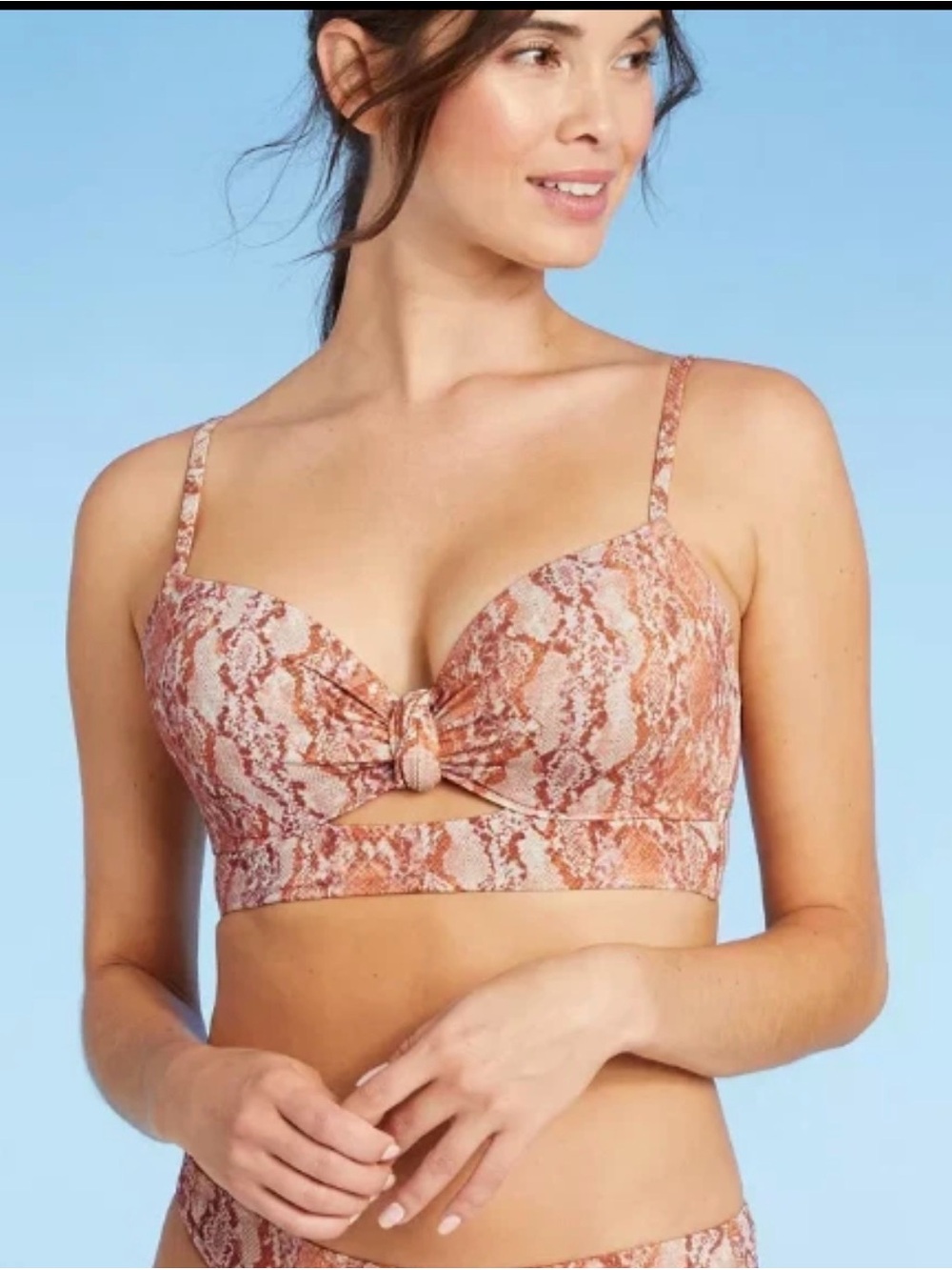 Shade & Shore NWT Lightly Lined Snake-Print Longline Knot Front Bralette 36 DD